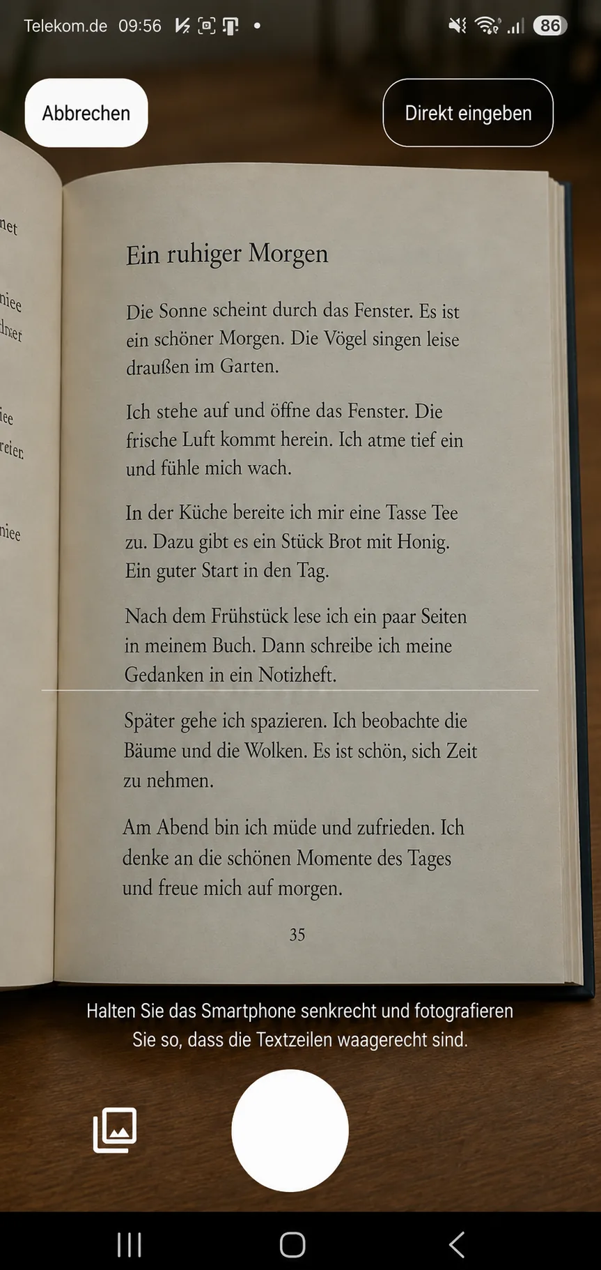 Sätze erfassen mit der Kamera
