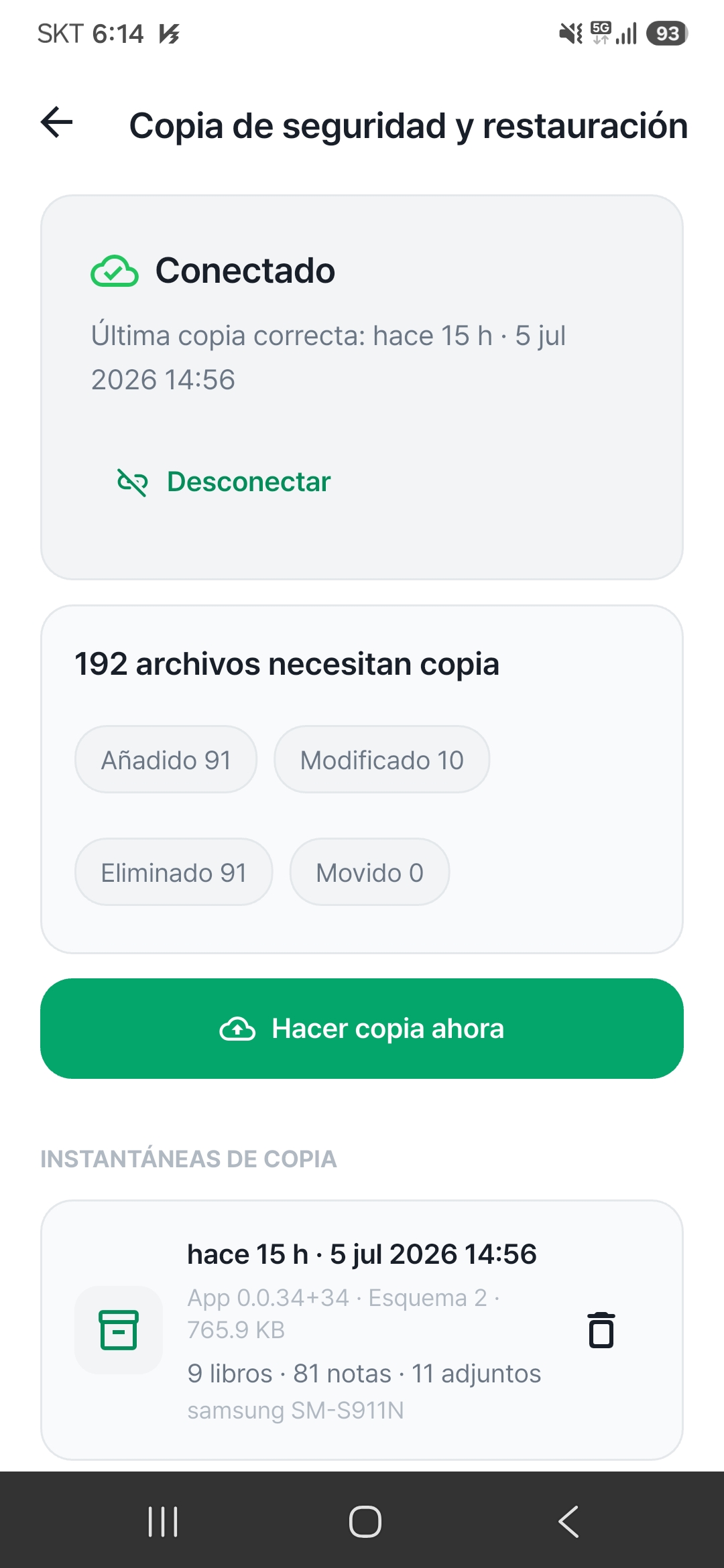 Copia de seguridad en Google Drive